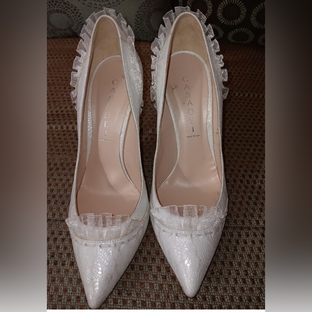 SOLD!!  Casadei white lace heels size 8.5 🤍💗 SOLD! Thank you!!